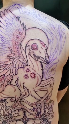 WIP Angelic Deer backpiece started ✨️ #tattoo #ladyboristattoos #ladyboris #backpiece #animal #angel #creature