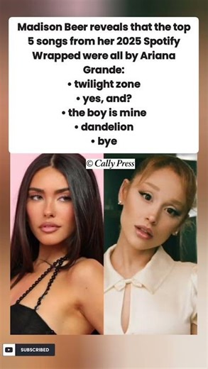 No way… Madison Beer's top 5 Spotify Wrapped songs were ALL Ariana Grande. 😳🎤