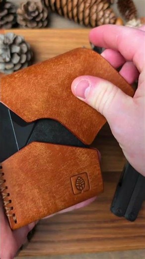 DIY Leather Wallet, Handmade Den Wallet Pattern on Etsy | Minimalist, Fits 10 Cards, Cognac & Black