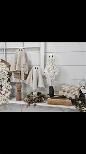 The most precious DIY ghost using items I already had around the house #diyhomedecor #diyghost #thriftflip #halloweendecor #halloweenvibes #shabbychicdecor #shabbychicstyle #shabbychic | Julie's Designs & Signs