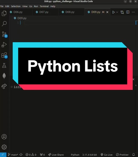 Day 9: Python Lists ✨30 Days of Python with izzie✨ #IzzieDevs #Python #PythonProgramming #30DaysOfPython #LearnToCode #CodingChallenge #PrimeNumbers #PythonChallenge #ProgrammingWithIzzie #CodeNewbie #TechEducation #CodingTutorial
