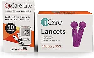 Oh’Care Lite Blood Sugar Testing Monitor – Glucose Test Strips and Lancets for for Blood Testing – Accurate and Affordable Diabetic Supplies (50 Strips + 100 Lancets)