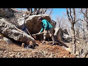 BUILD ALONE: Building a Stone Shelter with Fireplace in the Wilderness | Real Bushcraft Experience