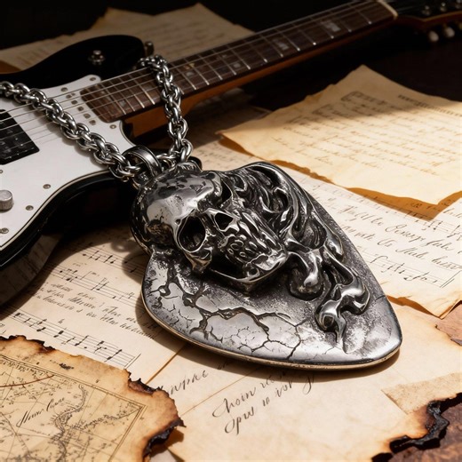 Retro Titanium Steel Heavy Metal Skull Pendant / Guitar Pick Skull Necklace / Unisex - Etsy