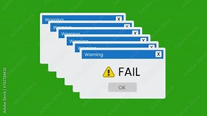motion animation of a web browser window with fail warning alert on a green background. Stock Video