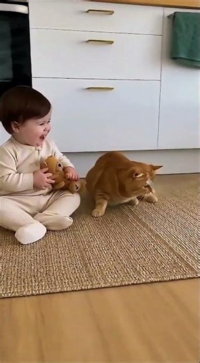 Baby Laughs While Playing With Her Funny Cat!