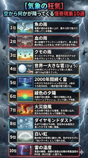 【気象の狂気】空から何かが降ってくる怪奇現象10選 #雑学 #豆知識 #1分雑学 #気象 #不思議 #Shorts #驚きの事実 #おすすめにのりたい #暇つぶし #プチ知識 #世界ランキング