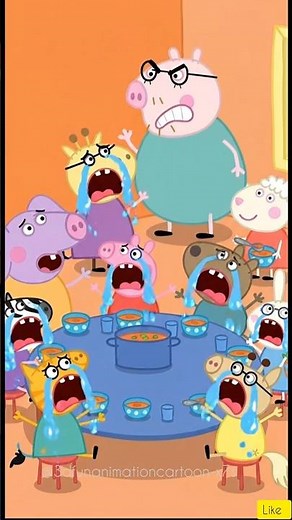 peppa pig crying “Mummy Pig told everyone not to eat too much, and everyone started crying.”