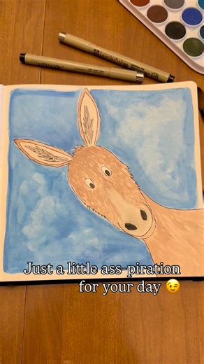 🖌️ “Who’s there?” Just a curious little donkey peeking in to say hello! 🫏💙 Tried something lighthearted today — watercolor wash with Micron pen details. Love how the expression turned out! 🎨 Materials: Micron pens Watercolor set Sketchbook paper What do you think I should paint next — another animal or something totally different? 👀✨ #littlebluestemdesigns #illustration #artistsoninstagram #donkeyart #sketchbook #watercolorpainting #cuteanimals #artpractice | Printables and Patterns