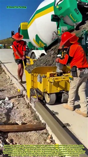 Kontinuierliche Herstellung von Betonbordsteinen bei einem Straßenbauprojekt
