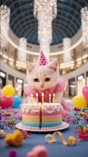 💕🎂kitten celebrating birthday at dubai mall#catshorts #shortsfeed #happybirthday
