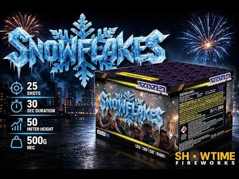 Snowflake 30 Shot Barrage by Vivid Fireworks – 30mm, White & Silver Strobe Display (NEW 2026)