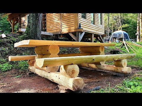 DIY Cabin Furniture - Rustic Log Picnic Table