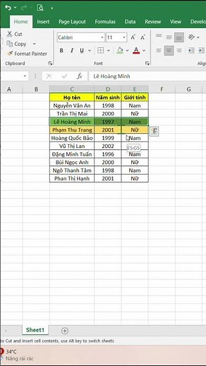 Cách di chuyển các dòng trong Excel