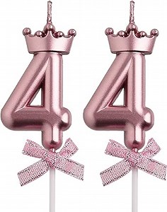 44th Birthday Candles, Rose Gold 44 Year Old Number Birthday Candles, Happy Birthday Party Decorations Cake Topper Gifts for Men Women