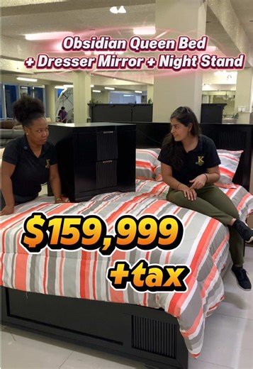 The Deals are still going on ! Get the Obsidian Queen Bed Dresser Mirror Night Stand for ONLY : $159,999 tax Total : $ 184,000 *Limited stock available *Conditions may apply *Item may differ slightly from image *Assembly required Call or visit us today at Khemlani Mart Manor Centre 648-7272 | 925-4336 77 King Street 967-2626 | #Khemlanimart #jamaica #bedroom #deals