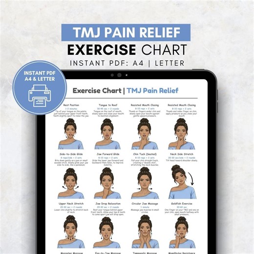 TMJ Pain Relief Exercises PDF | Jaw and Neck Mobility Chart for TMJ Tension, Clenching Jaw Pain | Gentle Daily Home Printable | Home Workout - Etsy Canada