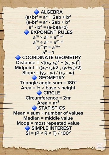 📚 9th Class Math Important Formulas ✍️Easy revision for exams