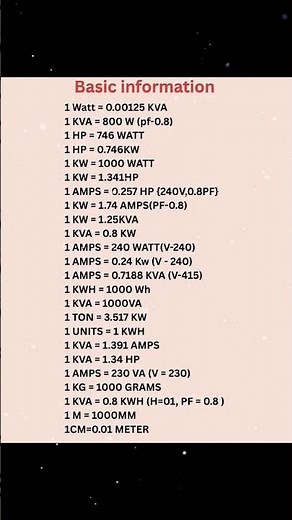 Electrical Formula & Basic Knowledge | Watt, KW, KVA, HP, Amps #shorts