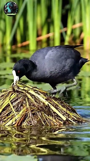 The coot makes its nest in the water