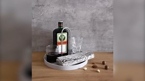 Plastic Serving Tray with Stainless U-Handle, Grey Rectangle Portable Tray Modern Decorative Tray for Storing Food, Coffee, Cosmetics in Bedroom, Kitchen, Living Room, 1 Pcs.