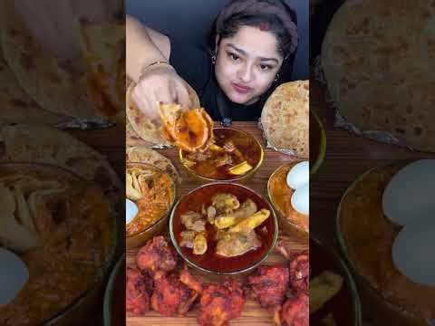 SPICY MUTTON CURRY, CREAMY BUTTER CHICKEN WITH PARATHA, BOILED EGGS & LOLLIPOP | EATING ASMR