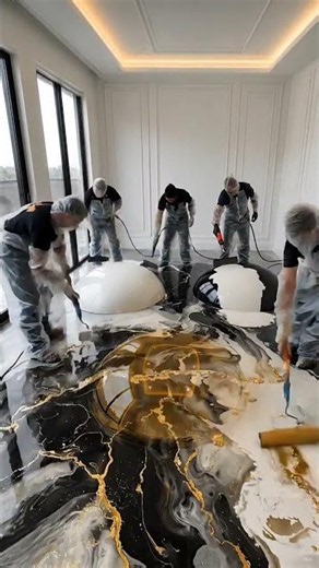 Black, Off White & Gold Metallic Epoxy Marble Floor | Luxury Bedroom Transformation #shorts