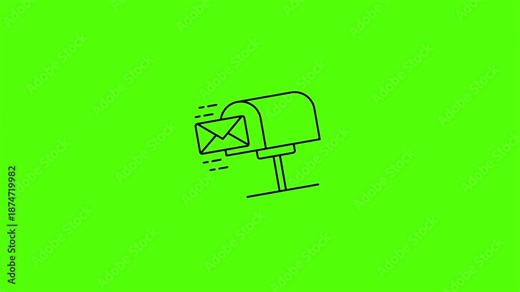 Mailbox delivery with Email Icon: A simple line art illustration showcases a classic mailbox, with a letter exiting the slot, all set against a vibrant green backdrop.