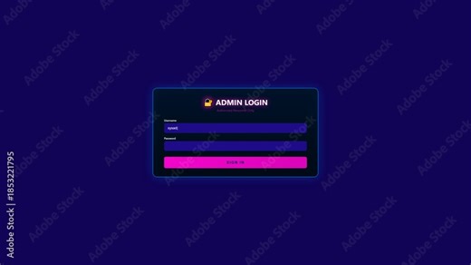 Animation showing administrator login and hacking process taking place in a digital environment