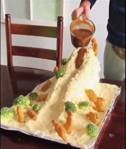 European Family Dinner: Mashed Potato Volcano 🦖🌋