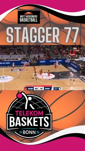 Matt Hackenberg | Basketball Coach | 🏀 Telekom Baskets executes a smooth Stagger 77 action, using pace and layered screens to free the attacker for a clean scoring chance. 📍... | Instagram