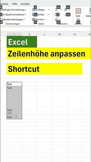 Zeilenhöhe automatisch anpassen per Shortcut in Excel - Höhe passt sich von selbst an