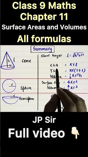 All formulas - Surface Areas and Volumes by JP Sir | Class 9 Maths Chapter 11