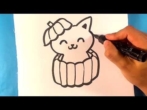 Cat in a Pumpkin - Cute Drawings Halloween Drawings
