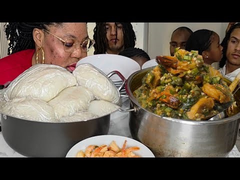 Seafood okra soup with fufu for dinner 