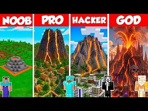 Volcano Build Battle Challenge - Noob vs Pro vs Hacker vs God - Minecraft Animation