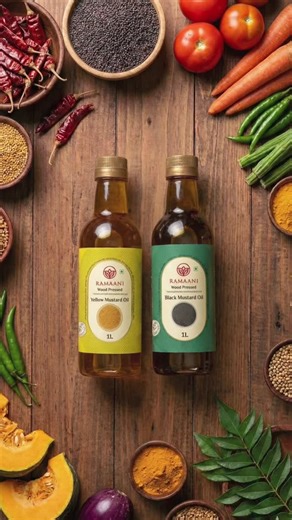 RAMAANI on Instagram: "Bold in color. Pure in essence. 💛🖤 THE RAMAANI yellow & black cold-pressed cooking oils are crafted to preserve natural nutrients, rich aroma, and authentic taste. Extracted without heat or chemicals, every drop delivers clean energy, deep flavor, and everyday wellness. From traditional recipes to modern kitchens, RAMAANI brings purity, power, and trust straight to your table. cold pressed cooking oil, yellow oil, black oil, natural edible oil, chemical-free oil : #TheRa