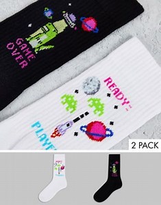 ASOS DESIGN 2 pack sports socks with gaming space designs | ASOS