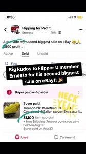1.1K views · 17 reactions | Huge kudos to Flipper U member Ernesto on his second largest eBay sale yesterday! $1,100 sale and $800 PROFIT! Let’s go!!  Check out our free workshop to see if our high profit business model can work for you —->https://courses.fleamarketflipper.com/webinar-workshop-registration125027 | Flea Market Flipper | Facebook