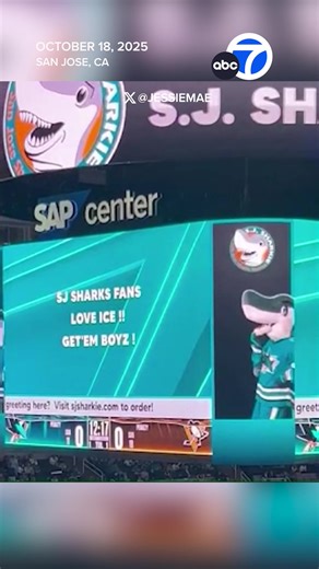 The San Jose Sharks apologized for a message that was displayed on the video board that appeared to praise ICE on a night the team celebrated Hispanic heritage. The message from a fan said, “SJ SHARKS FANS/LOVE ICE !!/GET 'EM BOYZ !” | ABC7