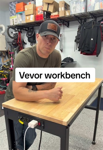 Vevor adjustable height solid wood top work bench with built in power strip. #vevor #workbench #worktable #workshoptools #tiktokshopspringglowup
