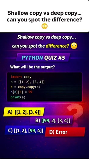 Shallow Copy vs Deep Copy in Python 😳 | Most Get This Wrong! | Python Quiz #5
