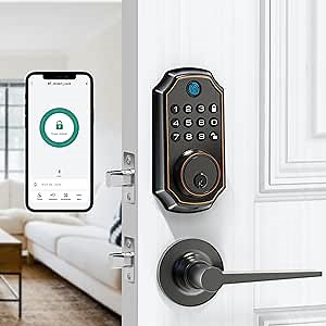 LOCK&SOLVER Keypad Door Lock with Handle, Smart Locks for Front Door, Keyless Entry Doorlock, Deadbolt Lock with Handle Set, App Remote Control, Easy Install with Video Guide, Rust-Resistant Zinc