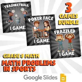 3 No Prep Math Games Bundle D - Math Problems in Sport - Grade 8 Review Activity