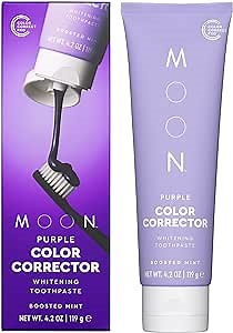 MOON Purple Toothpaste for Teeth Whitening, 4.2 Oz, Mint, Fluoride Free Hydroxyapatite Toothpaste, Color Correcting Formula to Neutralize Stains, Vegan Oral Care