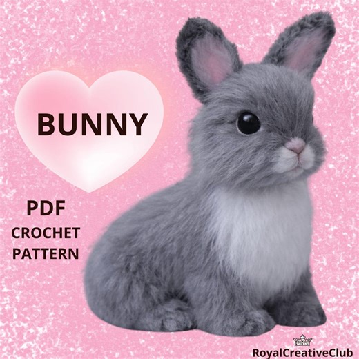 Realistic Bunny Crochet Pattern (PDF), Fluffy Amigurumi Rabbit Toy Tutorial