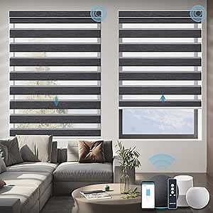 Motorized Zebra Shades,85% Blackout Automatic Blinds Works with HomeKit, Alexa,Google Home,Remote Controlor Home Office,Custom Size, Gorgeous Graphite