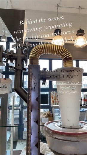 Cleveland Chocolate on Instagram: "Behind the scenes in the chocolate shop, these freshly roasted cocoa beans were cracked, and now they are working there way through the winnower 💥 restocking your favorites from @Pisahaiti 🇭🇹 #clevelandchocolatecompany #beantobar #chocolate #makersvsmelters #organic #madeincleveland #womeninchocolate"