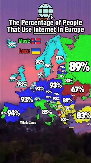 The Percentage of people that use internet in Europe#map #europe#mapping#internet #percentage#shorts