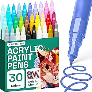 ARTISTRO 30 Acrylic Paint Marker Pens with Carton Box | Extra Fine Precision Tips, Painting & Calligraphy, Multisurface for Fabric, Rock, Glass Painting, Wood, DIY, Craft, Canvas